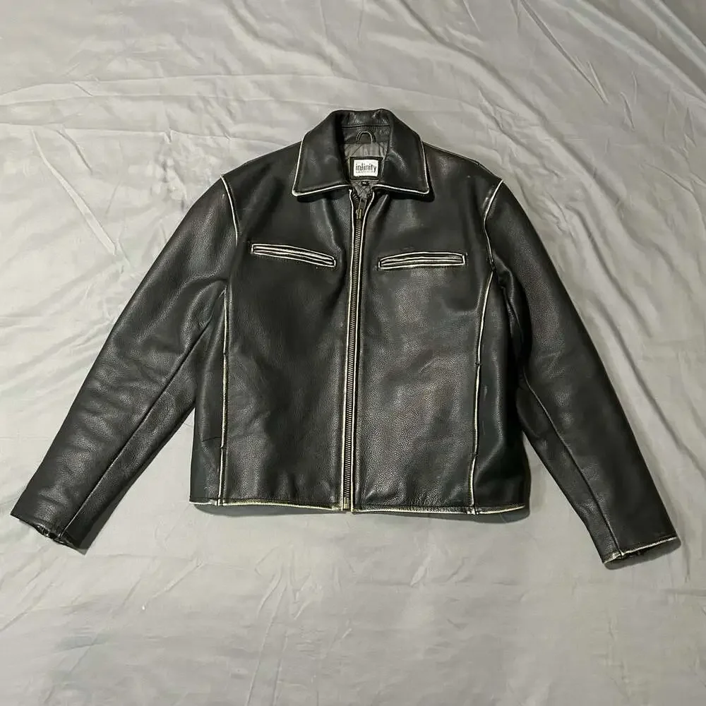 Infinity Leather Black Vintage Style Leather Jacket XL